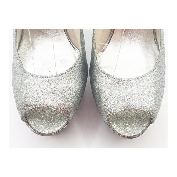 STUART WETZMAN Silver Glitter Open Toe Platform Slingback Pumps - Picture 5 of 13